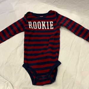 18 Month Striped 'Rookie' Long-Sleeve One-Piece Bodysuit - Navy & Red